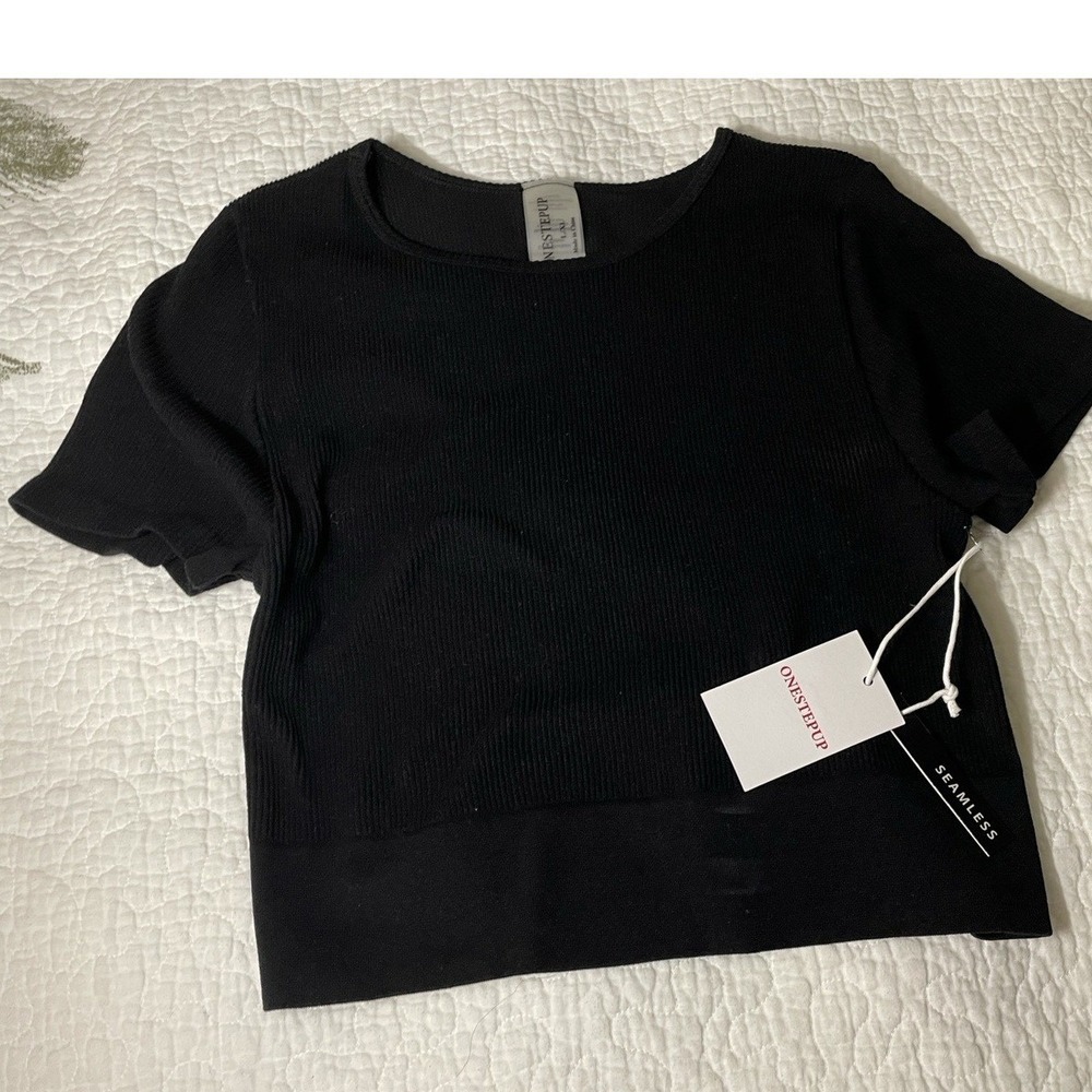 ONESTEPUP Vintage Black Spandex Sweater Crop Top L/XL Junior NWT‎